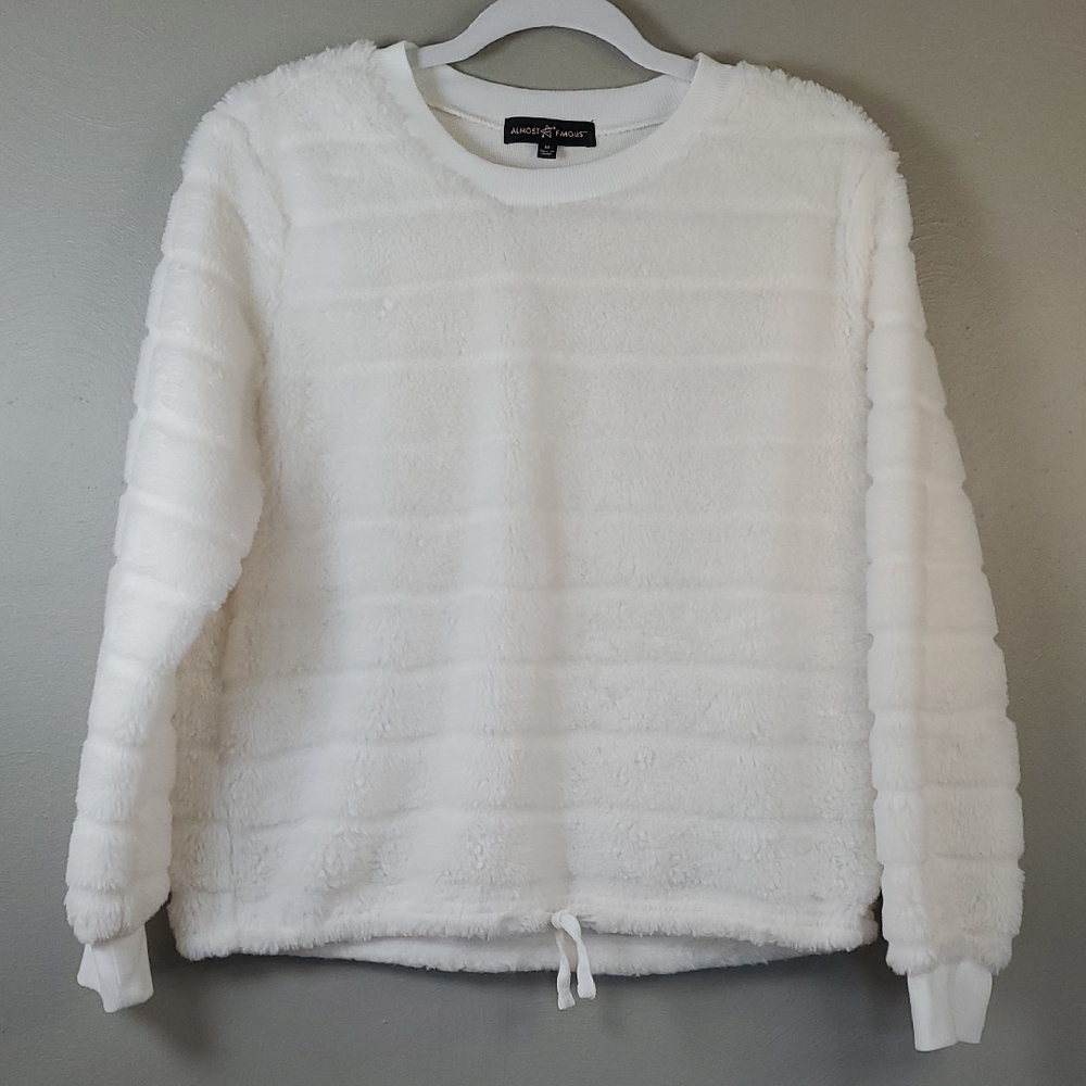 Almost Famous Soft, Cream Furry, Long Sleeve Top. Size Medium